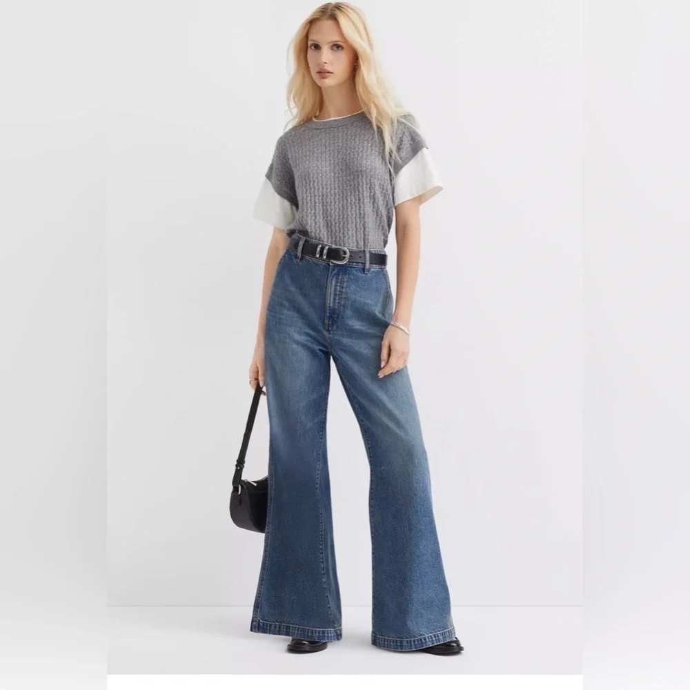 Ann Taylor Loft Womens The Trouser Jeans Size 16 Medium Wash Denim Wide Leg